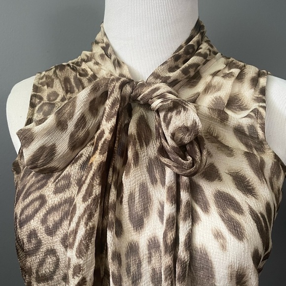Talbots sheer cheetah print bow neck tank top size 2 petite - Picture 3 of 6